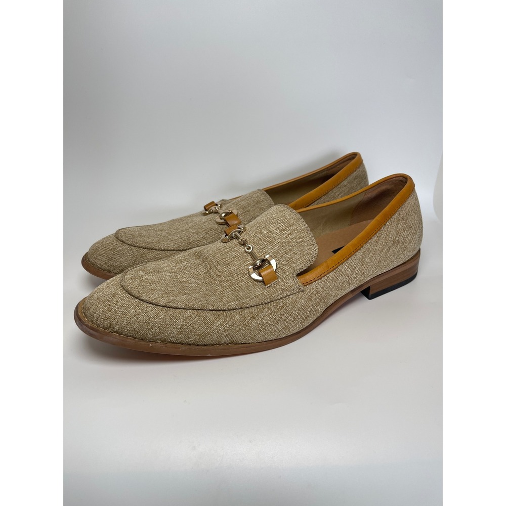 La Milano Mens Bit Loafers Beige Lenox Tan Leather Trim Memory Foam Size 13